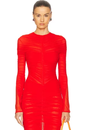 MUGLER Long Sleeve Bodysuit in Red