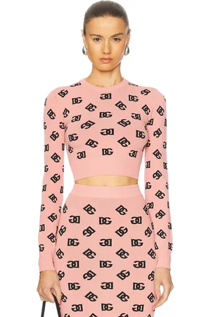 Dolce & Gabbana Crew Neck Cropped Sweater in Coral