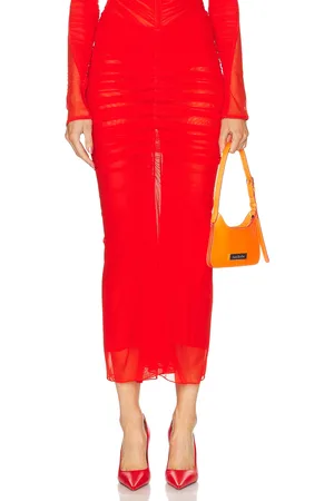 MUGLER Ruched Skirt in Red