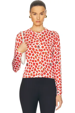 VERSACE Long Sleeve Cardigan in Red