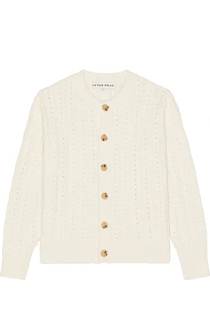 AFTER PRAY Ernest Cable Knit Cardigan in Cream