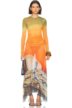 MONSE Printed Handkerchief Hem Dress in Orange