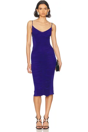 MUGLER Ruched Midi Dress in Blue