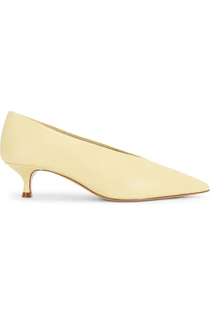 Le Monde Beryl Babouche Leather Kitten Heel in Lemon,Cream