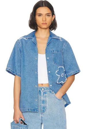 Marni Short Sleeve Button Up Top in Blue