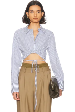 MONSE Striped Long Sleeve Wrap Top in Blue