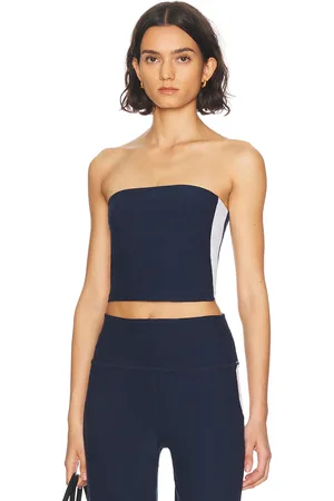 Beyond Yoga Spacedye Strapless Stripe Top in Navy