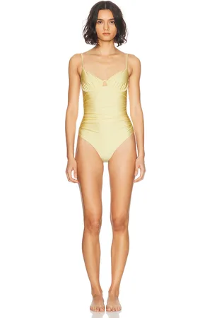 Simkhai Laine Ruched Cup Underwire One Piece Swimsuit in Yellow