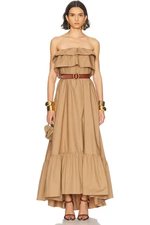 Saint Laurent Strapless Maxi Dress in Brown