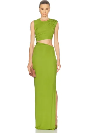 Atlein Cut Out Sleeveless Long Dress in Green