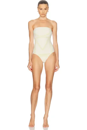 Totême Monogram Strapless One Piece Swimsuit in Neutral