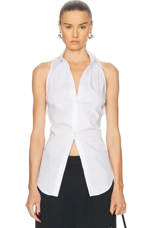 SIMON MILLER Loch Sleeveless Poplin Button Up Top in Ivory
