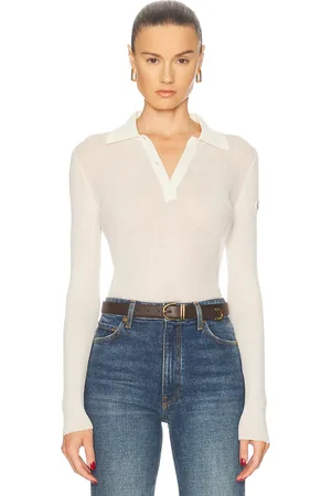 Moncler Long Sleeve Sheer Polo Top in