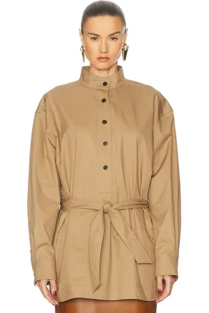 Saint Laurent Belted Long Sleeve Top in Beige