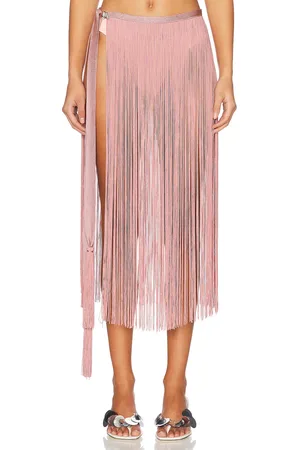 BLUMARINE Fringe Midi Skirt in Rose