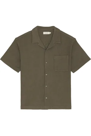 Frame Jacquard Relaxed Camp Collared Shirt in Sage