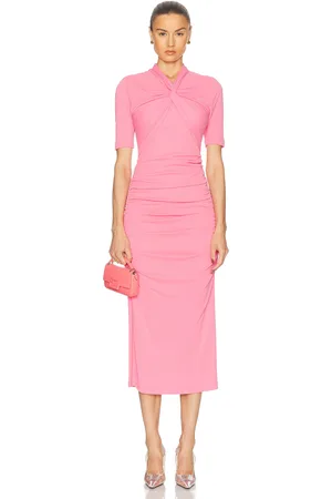 Carolina Herrera Twisted Neck Midi Dress in Pink