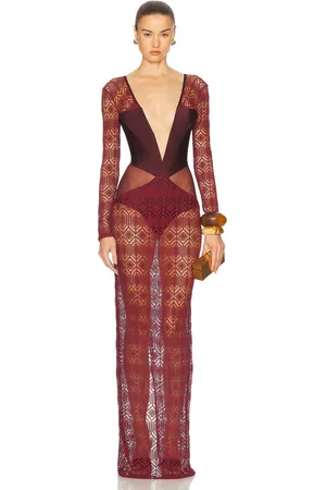 PATBO X Camila Coelho Long Sleeve Maxi Dress in Burgundy