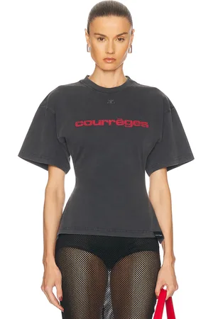 Courrèges Belted Printed Stone T-Shirt in Charcoal