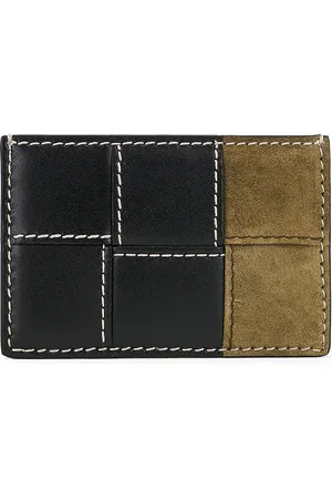 Bottega Veneta Cassette Stitch Suede Credit Card Case in Black