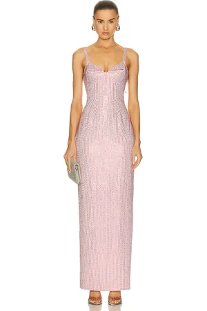 AREA Crystal Embellished Gown in Rose