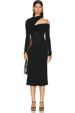 Nensi Dojaka Gathered Asymmetrical Long Sleeve Midi Dress in