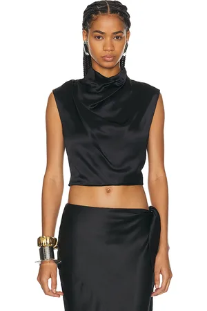 Saint Laurent Satin Halter Tank Top in Black