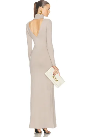 Tom Ford Cashmere Turtleneck Long Dress in Beige