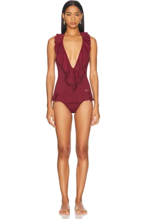 Chloé Ruffled One Piece Swimsuit in Burgundy