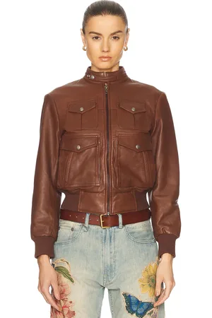 R13 Shrunken Zip-Up Leather Jacket in