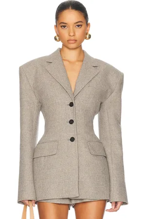 Helsa The Tweed S Curve Blazer in Taupe