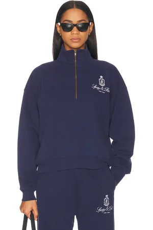 Sporty & Rich Vendome Embroidered Quarter Zip Sweater in Navy