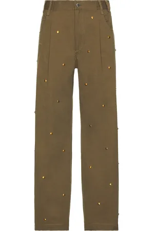 SONG FOR THE MUTE Metal Bead Boyfriend Jeans in Taupe