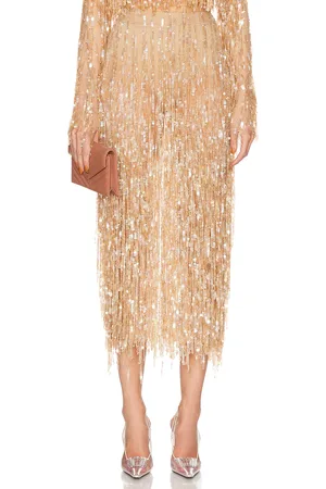 LAPOINTE Fringe Sequin Pencil Skirt in Metallic Neutral