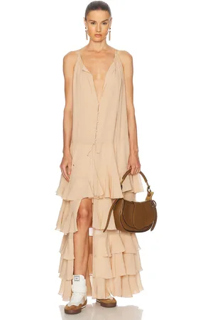 Chloé Flowy Tiered Dress in Beige