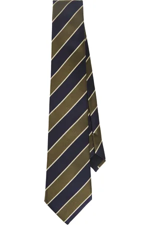 Saint Laurent Striped Tie in Navy,Green