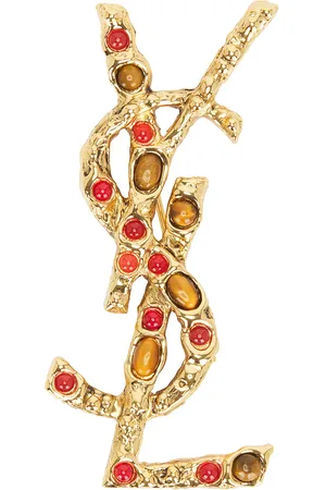 Saint Laurent Cassandre Broche in Metallic Gold