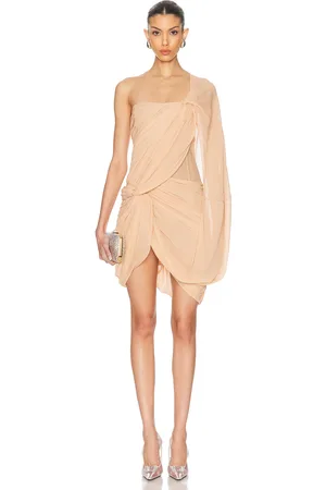 Stella McCartney Creponne Asymmetric Drape Mini Dress in Blush