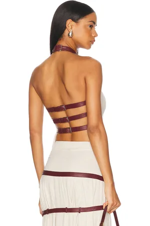 MIMCHIK Triple Belt Halter in Cream,Wine