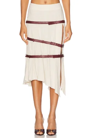 MIMCHIK Triple Belt Skirt in Cream,Wine