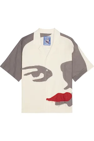 KIDSUPER STUDIOS Patchwork Face Linen Camp Shirt in Brown