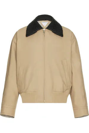 Bottega Veneta Fluid Cotton Twill Intrecciato Collar Blouson in Cream