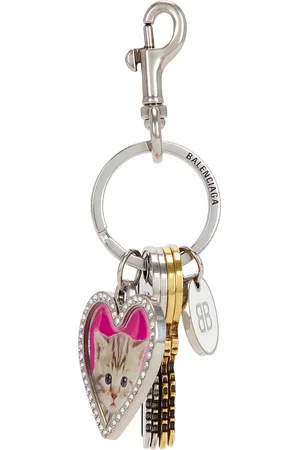 Balenciaga Dog Keyring Charm in Metallic Silver