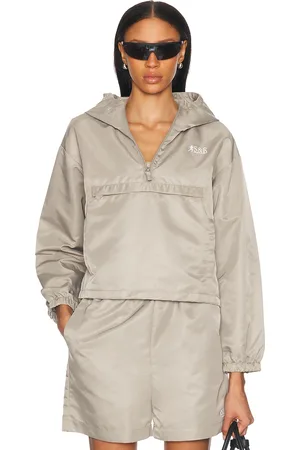Sporty & Rich Runner Nylon Quarter Zip Sweatshirt in Taupe