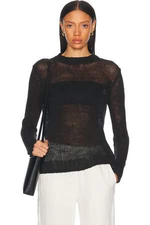 ENZA COSTA Linen Open Knit Crew Sweater in