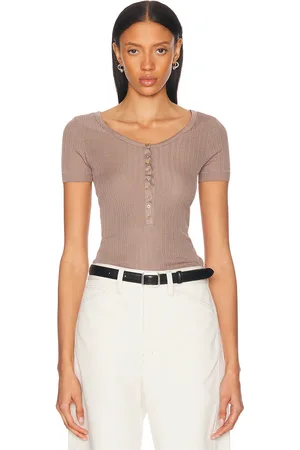 LEMAIRE Button Ribbed Bodysuit in Chocolate