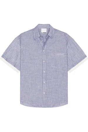 Le PÈRE Le Pre Double Short Sleeve Button Down in Blue