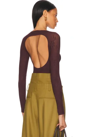 Victoria Beckham Long Sleeve Backless Bodysuit in Wine
