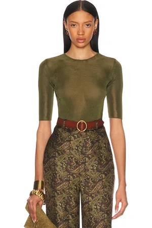 Saint Laurent Short Sleeve Top in Olive