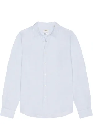 CLUB MONACO Slim Italian Linen Stripe Shirt in Baby Blue